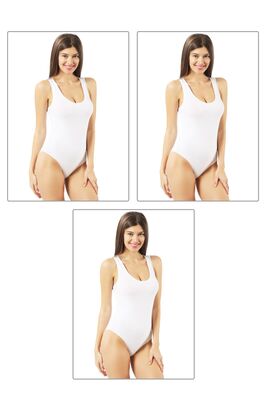 Özkan Underwear - Özkan 0602 3'lü Paket Kadın Pamuklu Kalın Askılı Kancalı Çıtlıtlı Body 