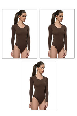 Özkan Underwear - Özkan 0600 3'lü Paket Kadın Pamuklu Likralı Süprem Uzun Kollu Yuvarlak Yaka Kancalı Çıtçıtlı Örme Body