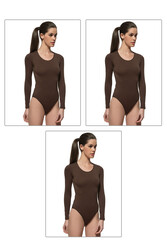 Özkan 0600 3'lü Paket Kadın Pamuklu Likralı Süprem Uzun Kollu Yuvarlak Yaka Kancalı Çıtçıtlı Örme Body - Thumbnail