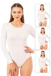 Özkan 0600 3'lü Paket Kadın Pamuklu Likralı Süprem Uzun Kollu Yuvarlak Yaka Kancalı Çıtçıtlı Örme Body - Thumbnail