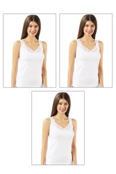 Özkan 0181 3'lü Paket Kadın Pamuklu Likralı Süprem Kumaş Yakası Dantelli Esnek Rahat Kalın Askılı Atlet - Thumbnail