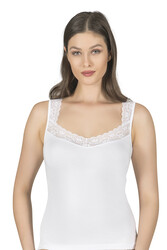 Özkan 0181 3'lü Paket Kadın Pamuklu Likralı Süprem Kumaş Yakası Dantelli Esnek Rahat Kalın Askılı Atlet - Thumbnail