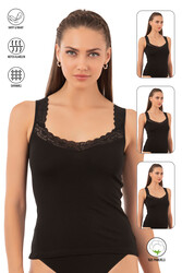 Özkan 0181 3'lü Paket %95 Pamuklu Likralı Süprem Kumaş Yakası Dantelli Esnek Rahat Kalın Askılı Atlet - Thumbnail