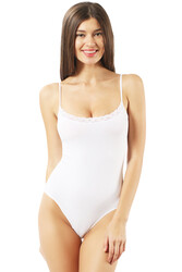 Özkan 0568 3'lü Paket Kadın Pamuklu Esnek Rahat Dantel Detaylı İp Askılı Çıtçıtlı Body Zıbın - Thumbnail