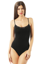 Özkan 0568 3'lü Paket Kadın Pamuklu Esnek Rahat Dantel Detaylı İp Askılı Çıtçıtlı Body Zıbın - Thumbnail