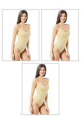 Özkan 0568 3'lü Paket Kadın Pamuklu Esnek Rahat Dantel Detaylı İp Askılı Çıtçıtlı Body Zıbın - Thumbnail