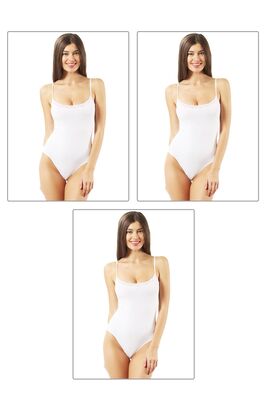Özkan Underwear - Özkan 0568 3'lü Paket Kadın Pamuklu Esnek Rahat Dantel Detaylı İp Askılı Çıtçıtlı Body Zıbın