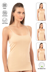 Özkan 0107 3'lü Paket Kadın %100 Pamuklu Ribana Esnek Rahat İp Askılı Örme Atlet - Thumbnail