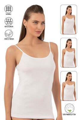 Özkan Underwear - Özkan 0107 3'lü Paket Kadın %100 Pamuklu Ribana Esnek Rahat İp Askılı Örme Atlet