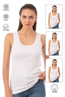 Özkan 0111 3'lü Paket Kadın %100 Pamuklu Ribana Esnek Rahat Biyeli Kalın Askılı Örme Atlet