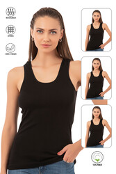 Özkan 0111 3'lü Paket Kadın %100 Pamuklu Ribana Esnek Rahat Biyeli Kalın Askılı Örme Atlet - Thumbnail