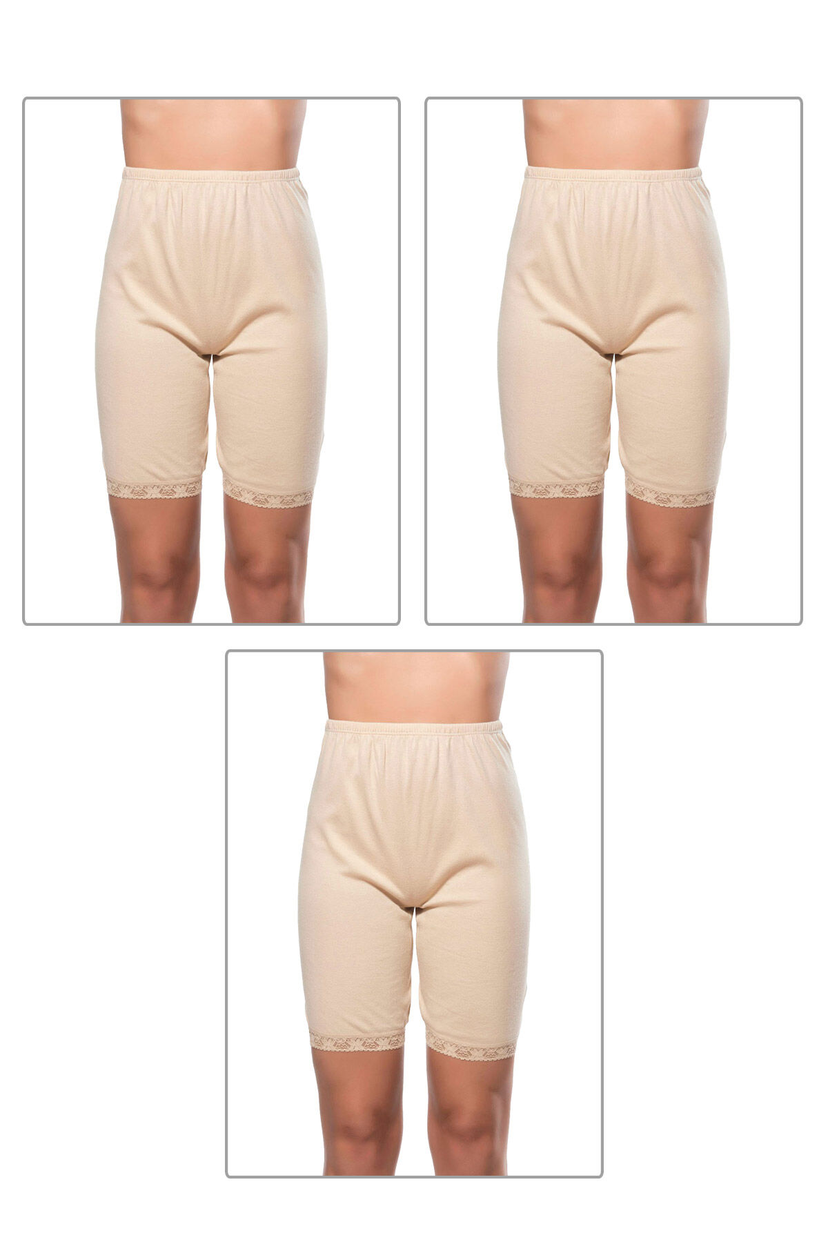 Özkan 0114 3'lü Paket Kadın Pamuklu Ağlı Model Ribana Esnek Rahat Kalıp Yumuşak Paçalı Diz Üstü Kısa Tayt