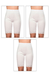 Özkan 0114 3'lü Paket Kadın Pamuklu Ağlı Model Ribana Esnek Rahat Kalıp Yumuşak Paçalı Diz Üstü Kısa Tayt - Thumbnail