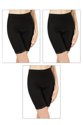 Özkan 0114 3'lü Paket Kadın Pamuklu Ağlı Model Ribana Esnek Rahat Kalıp Yumuşak Paçalı Diz Üstü Kısa Tayt - Thumbnail