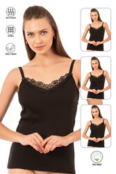 Özkan 0110 3'lü Paket Kadın Ribana %100 Pamuklu Güpürlü Esnek Rahat Ince Askılı Atlet - Thumbnail