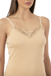 Özkan 0110 3'lü Paket Kadın Ribana %100 Pamuklu Güpürlü Esnek Rahat Ince Askılı Atlet - Thumbnail