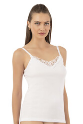 Özkan 0110 3'lü Paket Kadın Ribana %100 Pamuklu Güpürlü Esnek Rahat Ince Askılı Atlet - Thumbnail