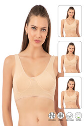 Özkan 0564 3'lü Paket Kadın Pamuklu Ribana Boş Kap Desteksiz Telsiz Balensiz Kalın Askılı Yarım Atlet Sütyen - Thumbnail