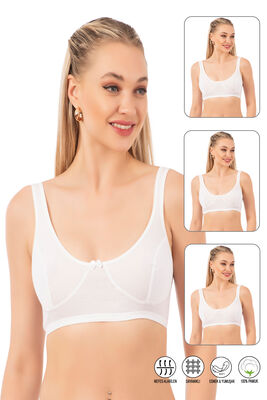 Özkan Underwear - Özkan 0564 3'lü Paket Kadın Pamuklu Ribana Boş Kap Desteksiz Telsiz Balensiz Kalın Askılı Yarım Atlet Sütyen