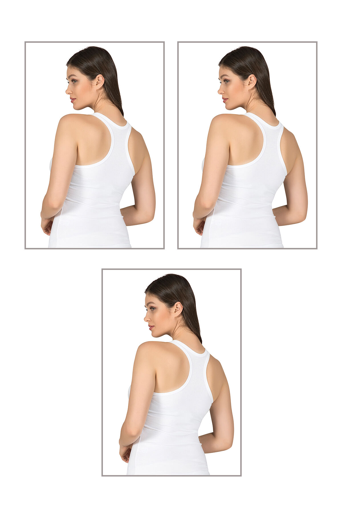 Özkan 7416 3'lü Paket Kadın Pamuklu Penye Likralı Süprem Esnek Rahat Kalın Askılı Sırtı Çapraz Sporcu Rambo Atlet