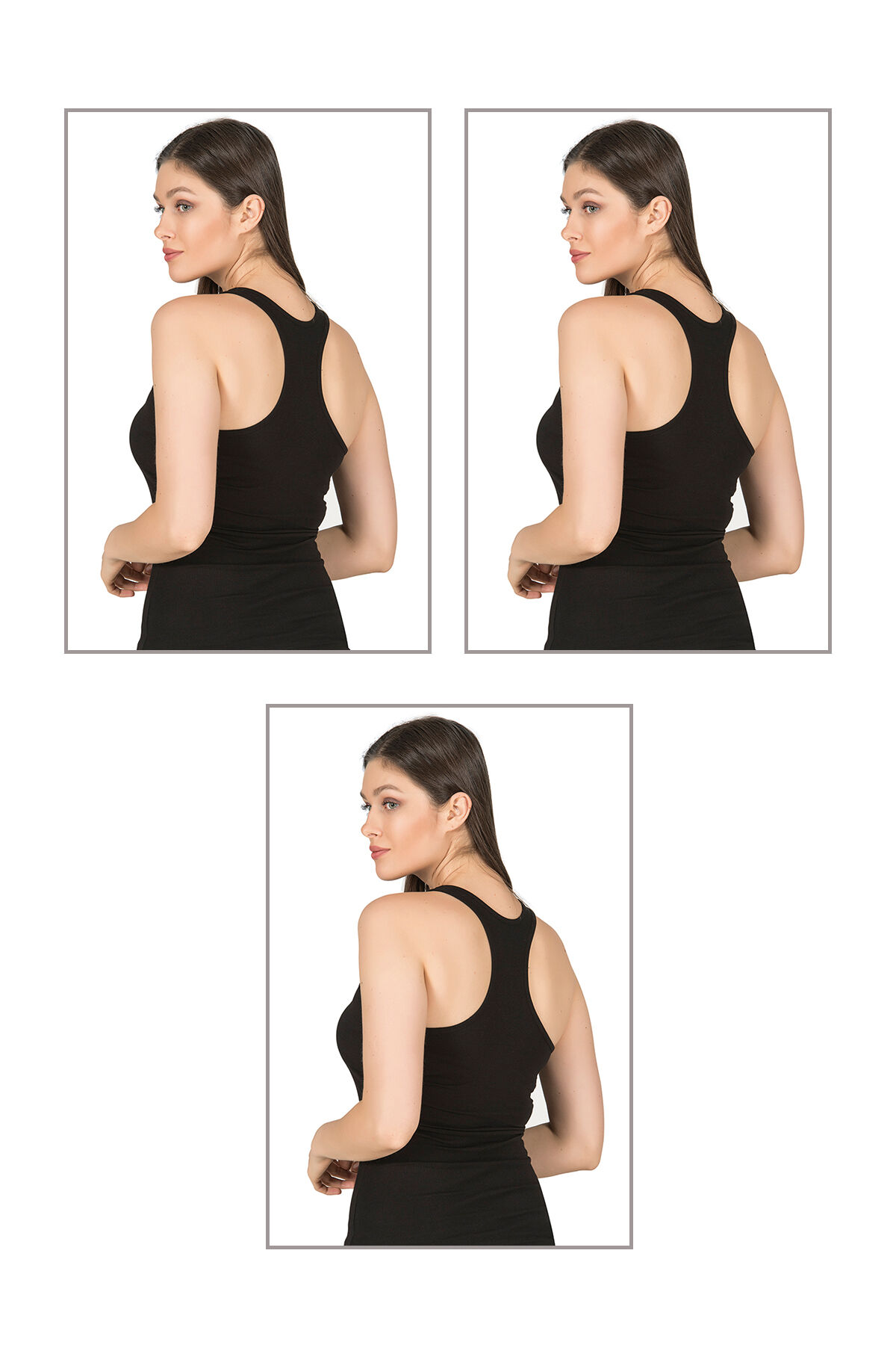 Özkan 7416 3'lü Paket Kadın Pamuklu Penye Likralı Süprem Esnek Rahat Kalın Askılı Sırtı Çapraz Sporcu Rambo Atlet