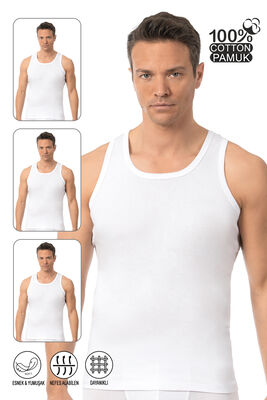 Özkan Underwear - Özkan 0113 3'lü Paket Erkek %100 Pamuklu Esnek Yumuşak Ribana Kalın Askılı Atlet