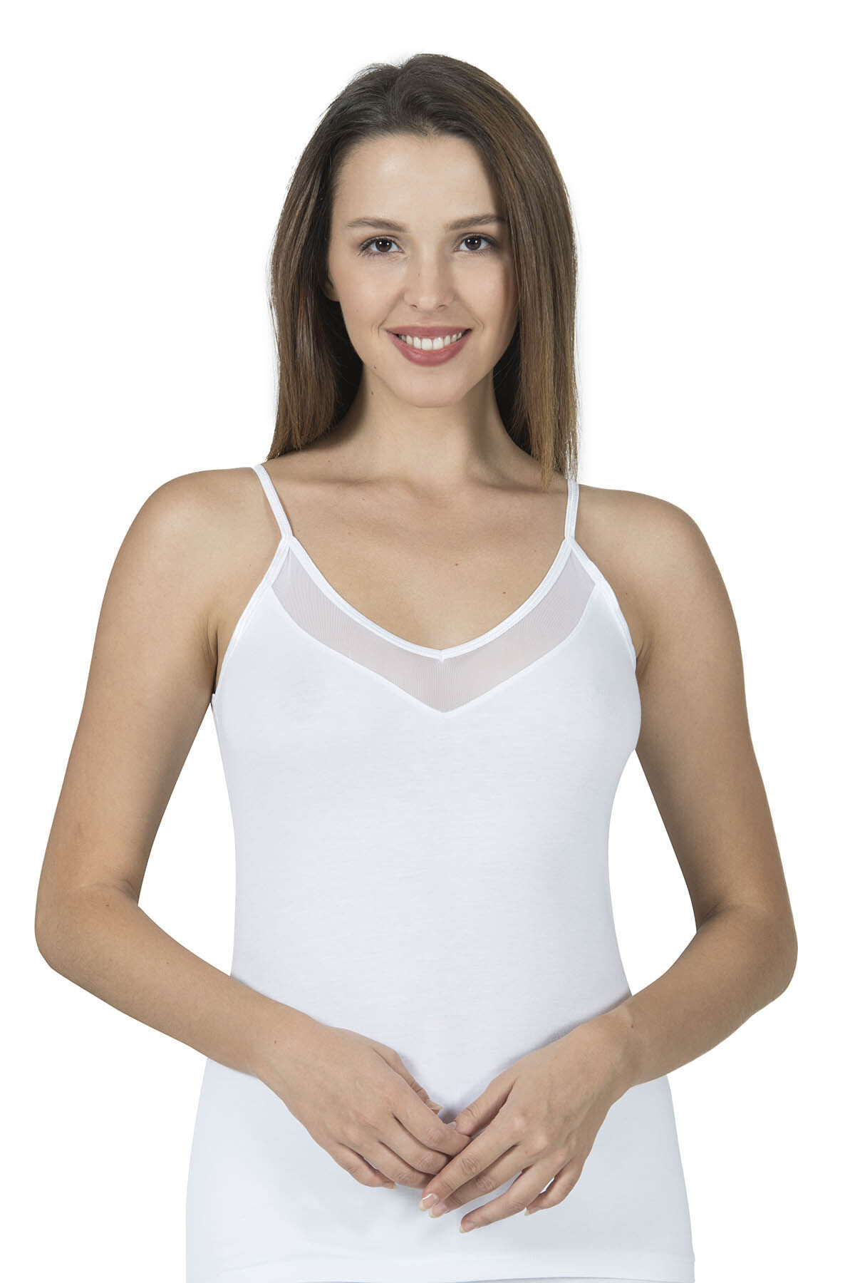 Özkan 22813 3'lü Paket Kadın Pamuklu Modal Tül Detaylı İnce Askılı Atlet