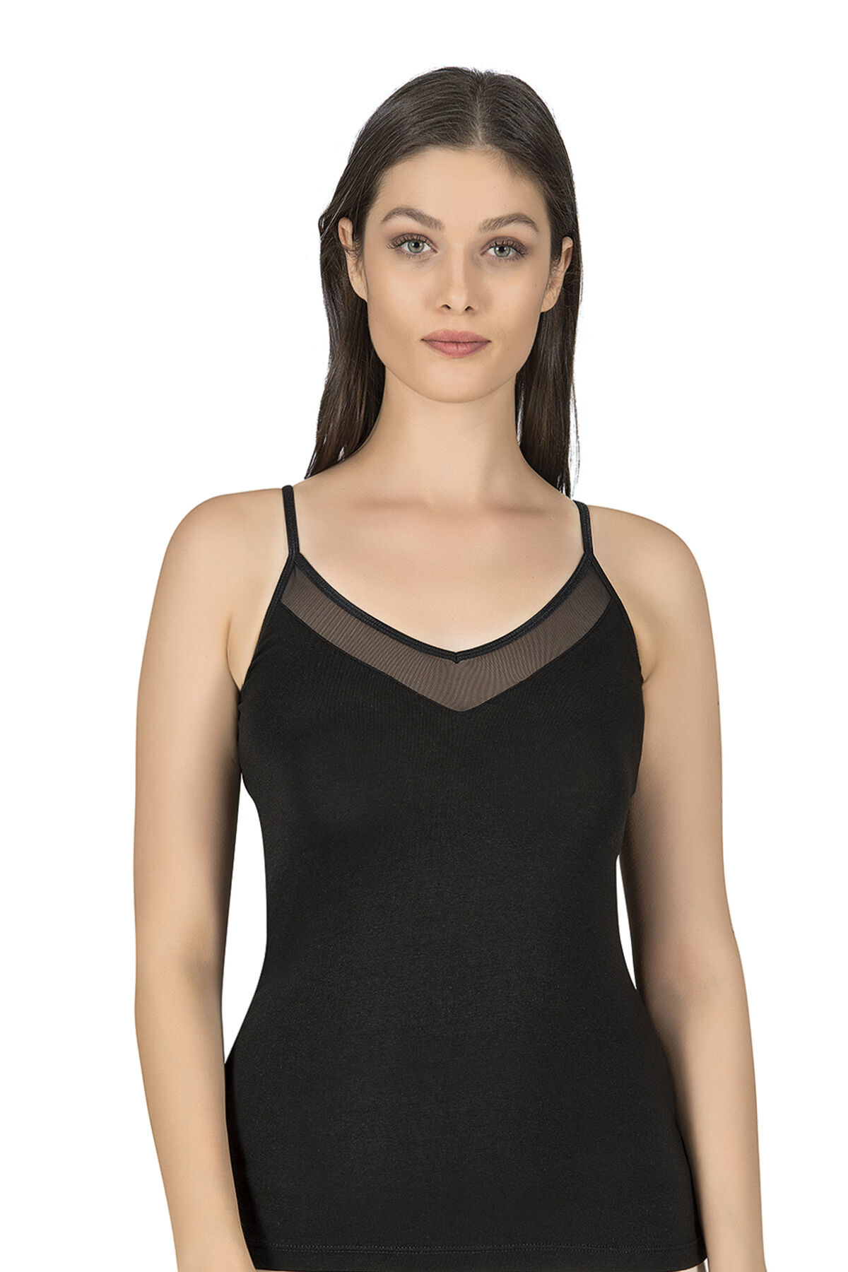 Özkan 22813 3'lü Paket Kadın Pamuklu Modal Tül Detaylı İnce Askılı Atlet