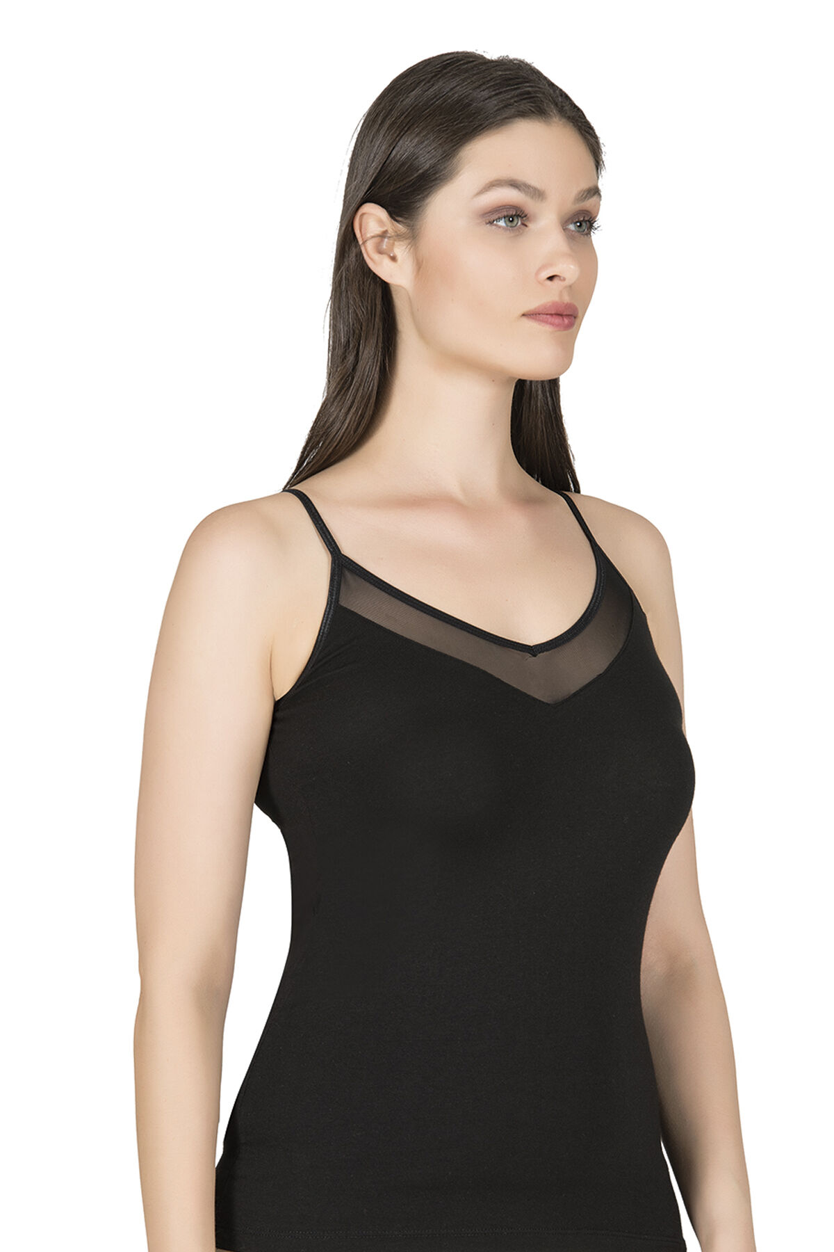 Özkan 22813 3'lü Paket Kadın Pamuklu Modal Tül Detaylı İnce Askılı Atlet