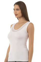 Özkan 22848 3'lü Paket Kadın Modal Pamuklu Kalın Askılı V Yaka Tül Detaylı Atlet - Thumbnail