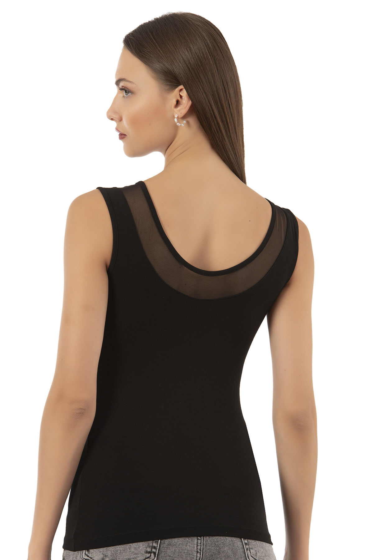 Özkan 22848 3'lü Paket Kadın Modal Pamuklu Kalın Askılı V Yaka Tül Detaylı Atlet