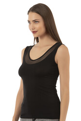 Özkan 22848 3'lü Paket Kadın Modal Pamuklu Kalın Askılı V Yaka Tül Detaylı Atlet - Thumbnail