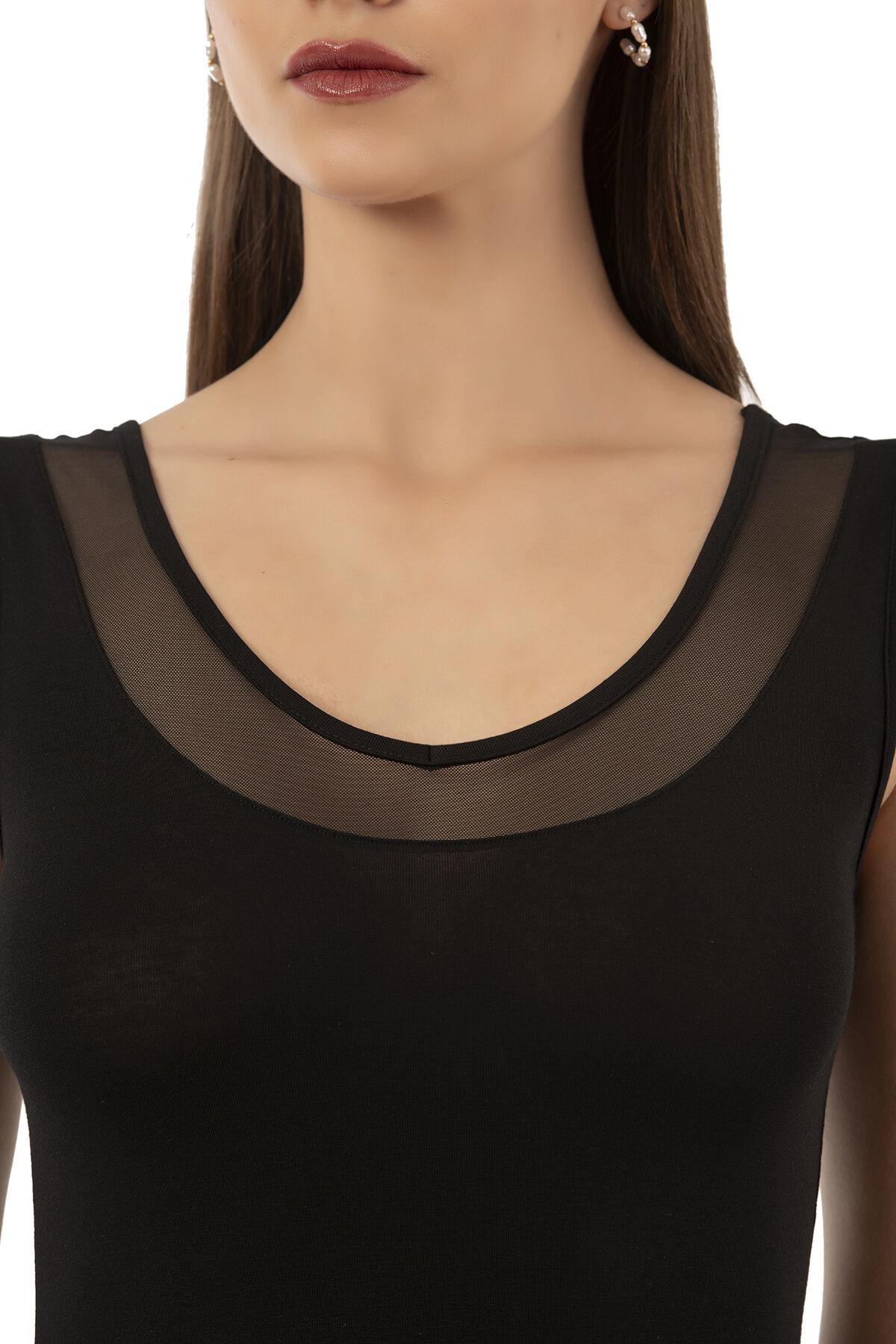 Özkan 22848 3'lü Paket Kadın Modal Pamuklu Kalın Askılı V Yaka Tül Detaylı Atlet