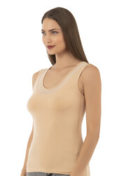 Özkan 22848 3'lü Paket Kadın Modal Pamuklu Kalın Askılı V Yaka Tül Detaylı Atlet - Thumbnail