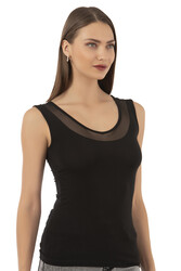 Özkan 22848 3'lü Paket Kadın Modal Pamuklu Kalın Askılı V Yaka Tül Detaylı Atlet - Thumbnail