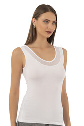 Özkan 22848 3'lü Paket Kadın Modal Pamuklu Kalın Askılı V Yaka Tül Detaylı Atlet - Thumbnail