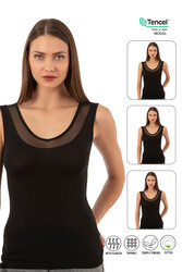 Özkan 22848 3'lü Paket Kadın Modal Pamuklu Kalın Askılı V Yaka Tül Detaylı Atlet - Thumbnail