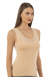 Özkan 22848 3'lü Paket Kadın Modal Pamuklu Kalın Askılı V Yaka Tül Detaylı Atlet - Thumbnail