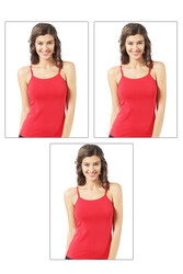 Özkan 23319 3'lü Paket Kadın Pamuklu Likralı Süprem Esnek Rahat İnce Askılı Atlet - Thumbnail