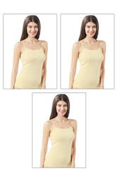 Özkan 23319 3'lü Paket Kadın Pamuklu Likralı Süprem Esnek Rahat İnce Askılı Atlet - Thumbnail