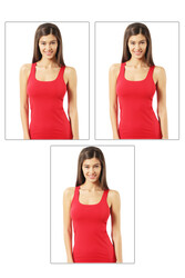 Özkan 23320 3'lü Paket Kadın Pamuklu Likralı Süprem Esnek Rahat Kalın Askılı Atlet - Thumbnail