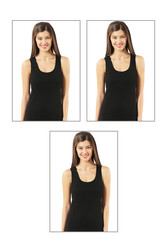 Özkan 23320 3'lü Paket Kadın Pamuklu Likralı Süprem Esnek Rahat Kalın Askılı Atlet - Thumbnail