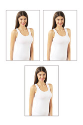 Özkan 23320 3'lü Paket Kadın Pamuklu Likralı Süprem Esnek Rahat Kalın Askılı Atlet - Thumbnail