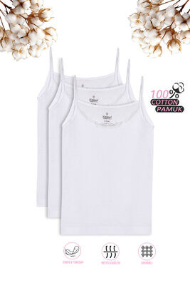 Özkan Underwear - Özkan 0806 3'lü Paket Kız Çocuk %100 Pamuklu Ribana Esnek Rahat Yakası Dantelli İp Askılı Atlet