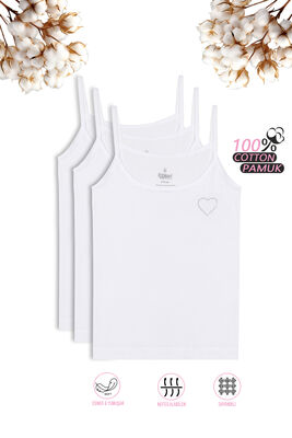 Özkan Underwear - Özkan 0817 3'lü Paket Kız Çocuk %100 Pamuklu Ribana Esnek Rahat Önü Taşlı İp Askılı Atlet