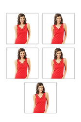 Özkan 2001 5'li Paket Kadın Pamuklu Ribana Dantelli Güpürlü Manolya Atlet - Thumbnail