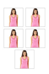 Özkan 2001 5'li Paket Kadın Pamuklu Ribana Dantelli Güpürlü Manolya Atlet - Thumbnail