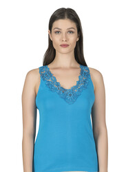 Özkan 2001 5'li Paket Kadın Pamuklu Ribana Dantelli Güpürlü Manolya Atlet - Thumbnail