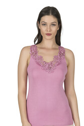 Özkan 2001 5'li Paket Kadın Pamuklu Ribana Dantelli Güpürlü Manolya Atlet - Thumbnail