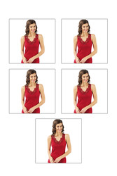 Özkan 2001 5'li Paket Kadın Pamuklu Ribana Dantelli Güpürlü Manolya Atlet - Thumbnail